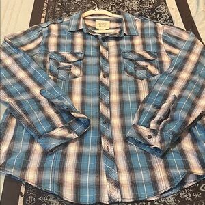 RUSTIC BLUE Blue and White Plaid Button-Down Shirt
